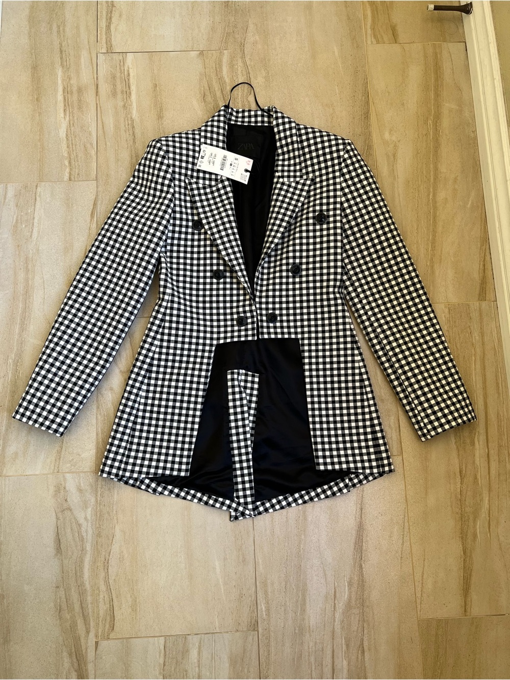 Zara Black & White Gingham Double-Breasted Women's Blazer